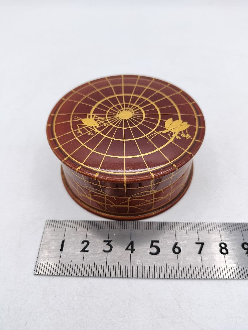 d034 【未使用】香合 溜塗　虫籠 中村湖彩 紙箱 茶道具