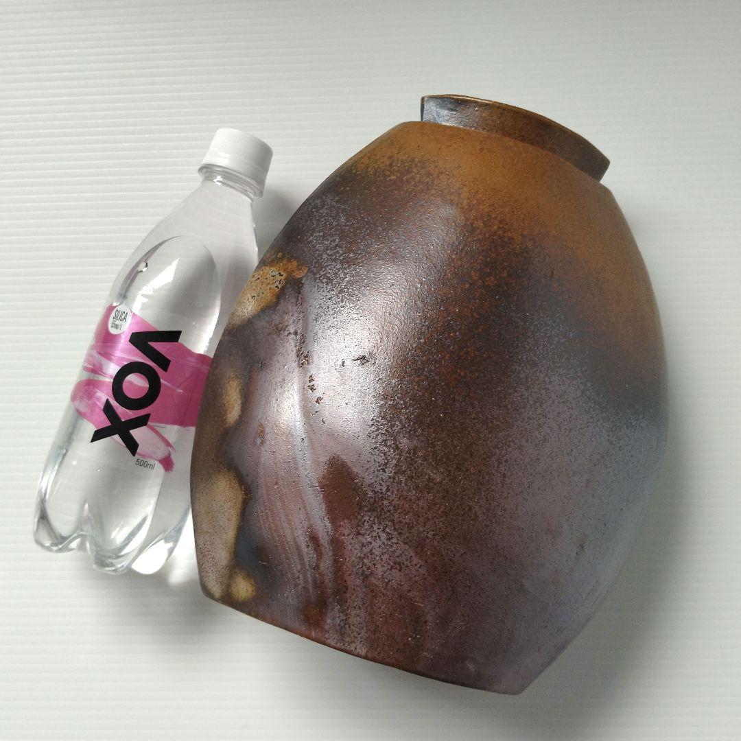 備前焼 窯変 花器 薄型 壺 工芸品 フラワーベース 池坊 草月 自由花 作家物