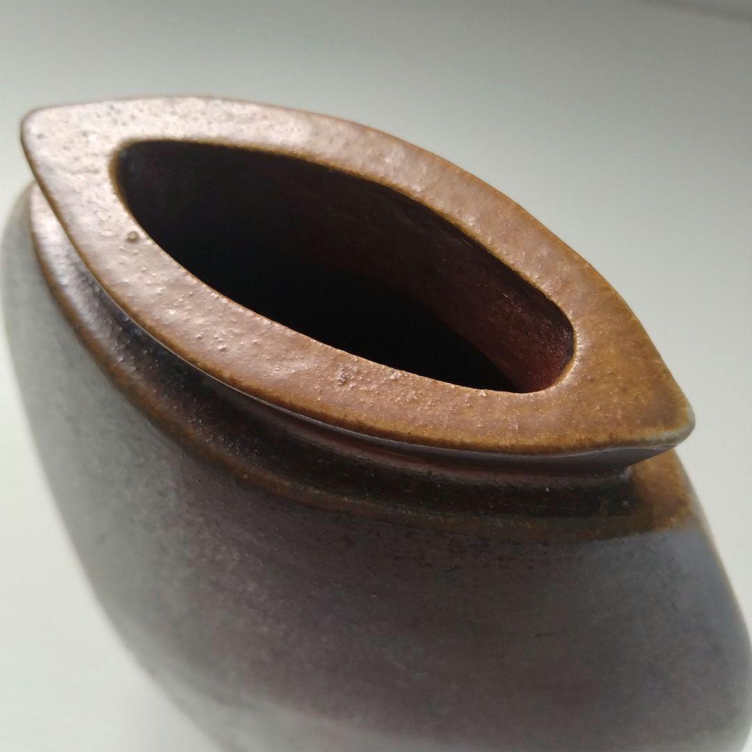 備前焼 窯変 花器 薄型 壺 工芸品 フラワーベース 池坊 草月 自由花 作家物