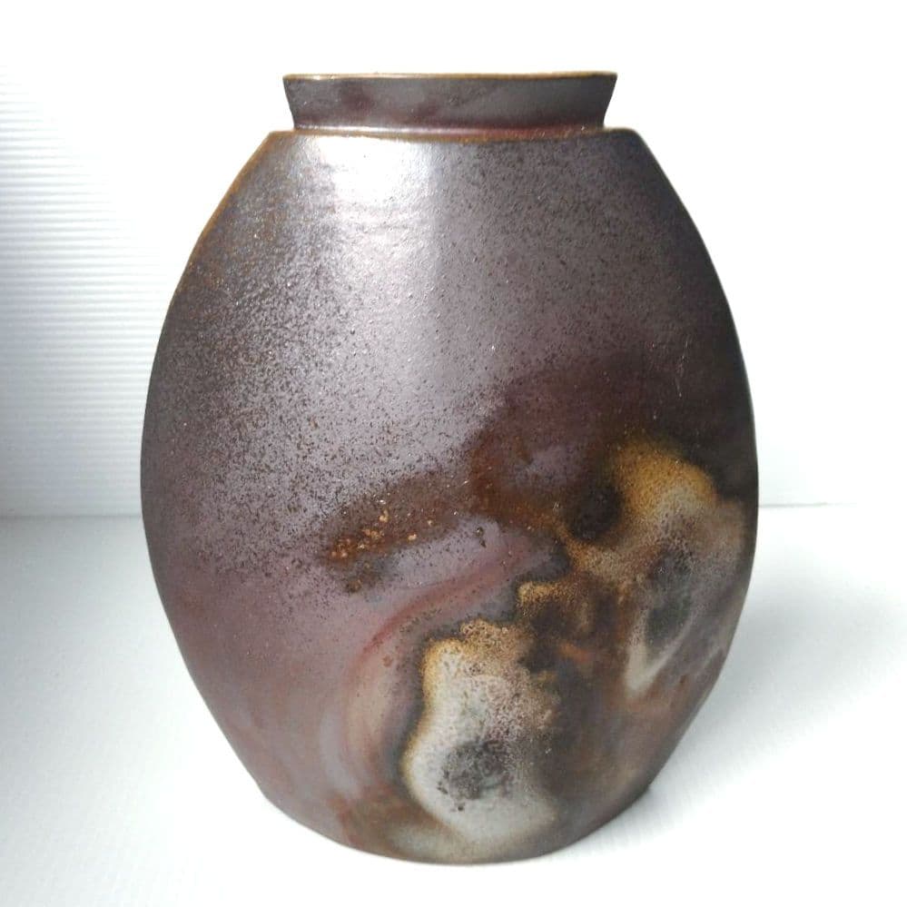 備前焼 窯変 花器 薄型 壺 工芸品 フラワーベース 池坊 草月 自由花 作家物