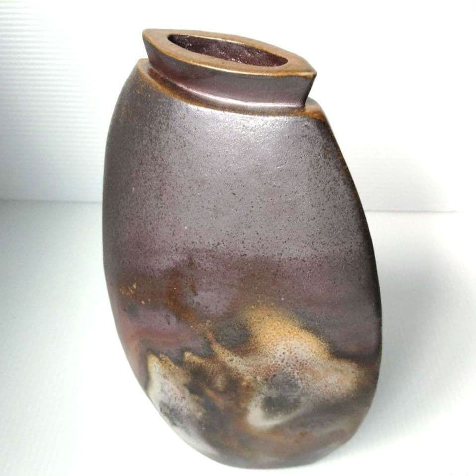 備前焼 窯変 花器 薄型 壺 工芸品 フラワーベース 池坊 草月 自由花 作家物