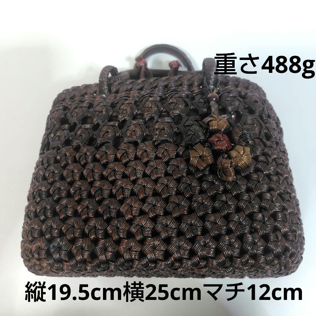 クラフトで作った山葡萄風花結び編み＆花車編みかごバッグ（チャーム付き巾着タイプ）