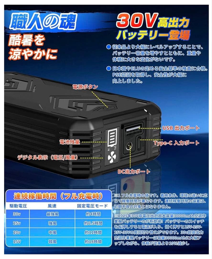 ファン&バッテリー付き 2025新空調作業ズボン サロペット　つなぎ