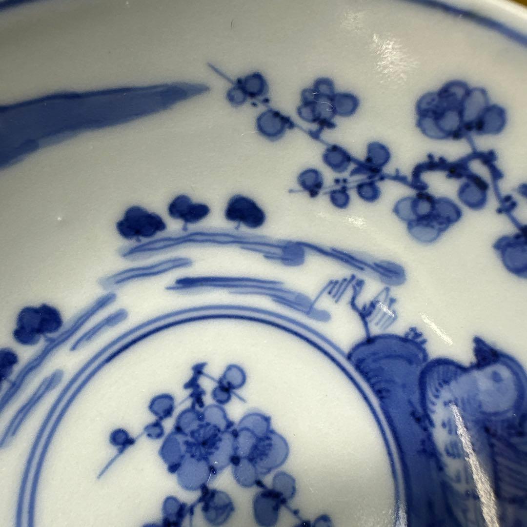茶碗，染付，中国，骨董，明治，青白磁の花模様ボウル2個セット