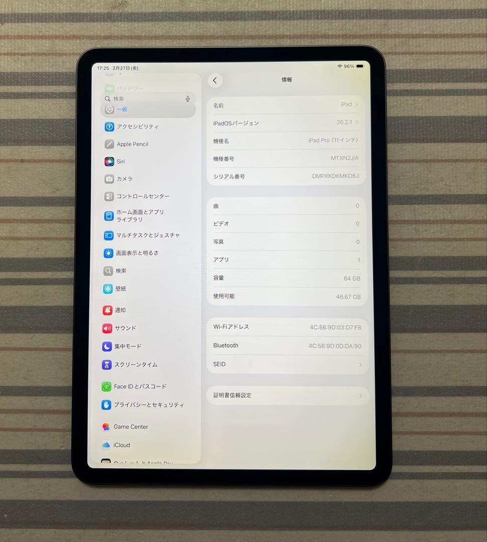 Apple 11インチ iPad Pro（第1世代/2018） 64GB